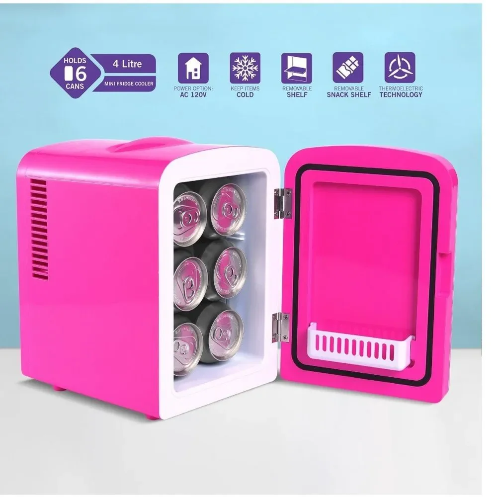 Last One Barbie Hot Pink Malibu 4L Cooler Mini Fridge with Glass Door 6 Can